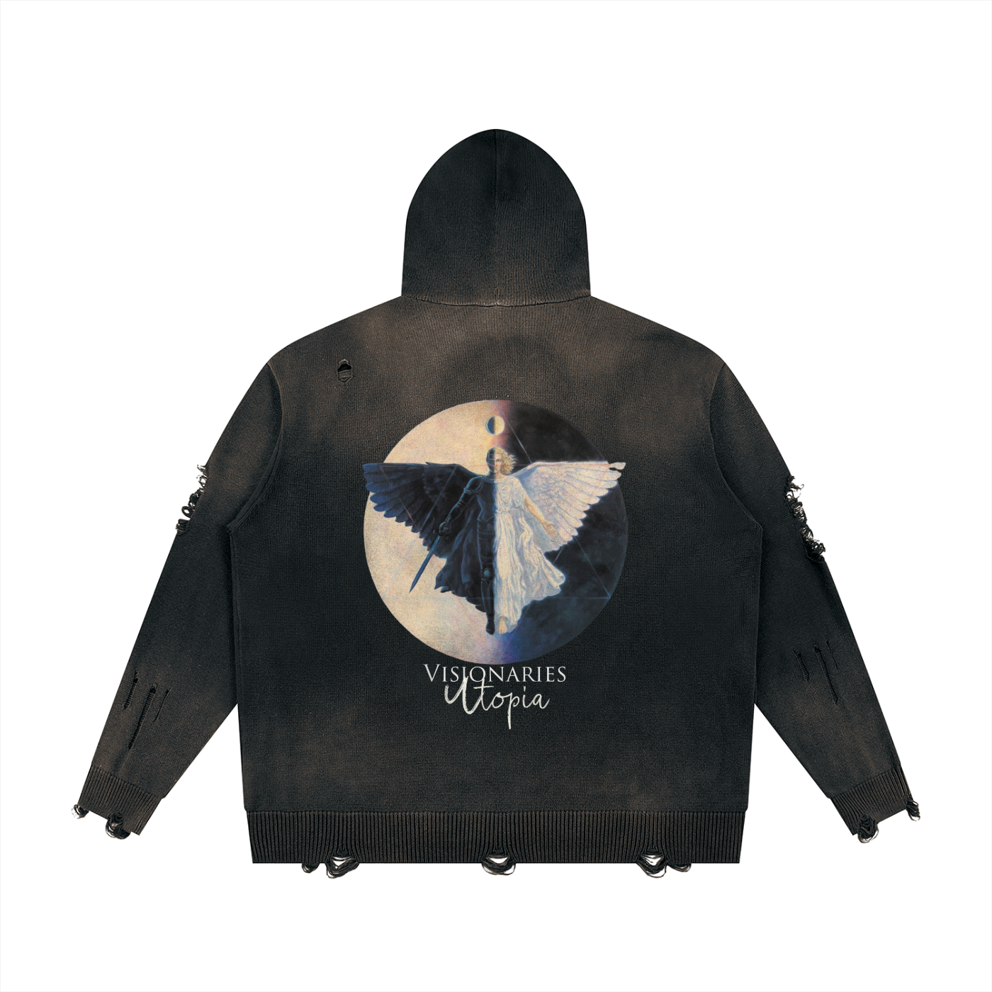 Unisex Distressed Full Zip Sweater