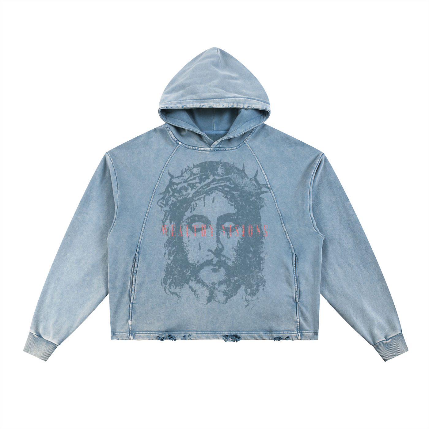 Vintage Washed Frayed-Hem Hoodie