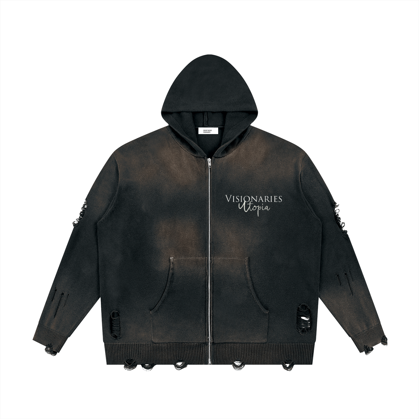 Unisex Distressed Full Zip Sweater