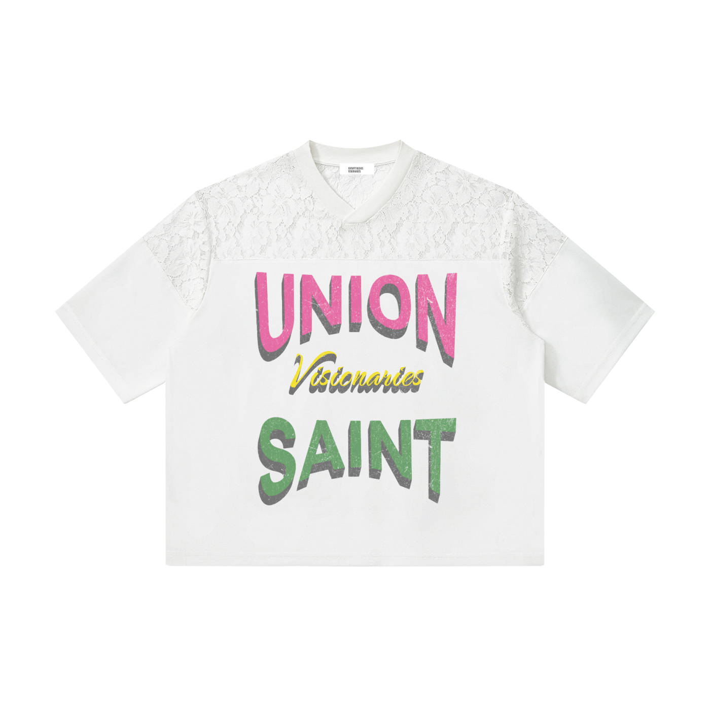 Unisex Lace Paneling V-Neck T-Shirt