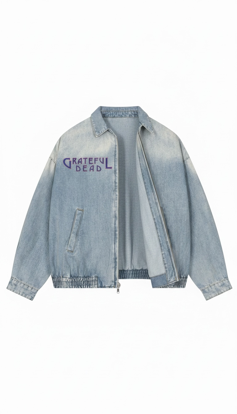 Unisex Vintage Wash Full-Zip Denim Jacket
