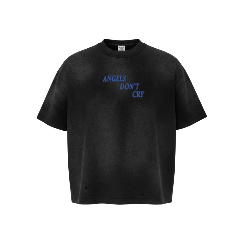 285GSM Unisex Monkey Wash PP-Sprayed  Ripped Raw-Edge T-shirt