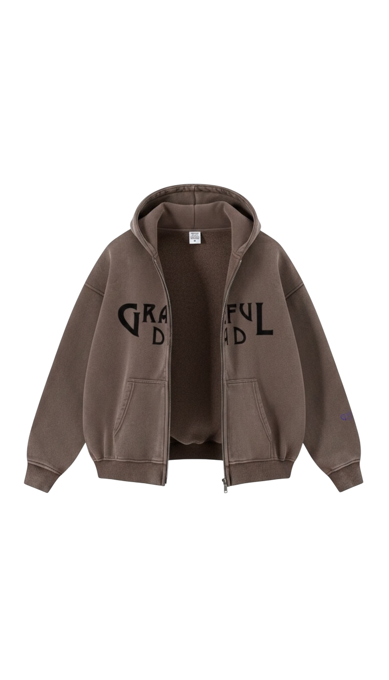 400GSM Unisex Vintage-Wash Boxy-Fit Zip-Up Hoodie