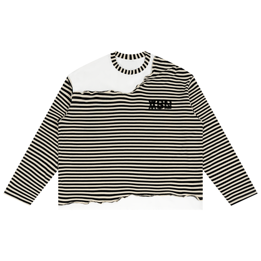 Unisex Striped Panel Boxy Long Sleeve T-Shirt