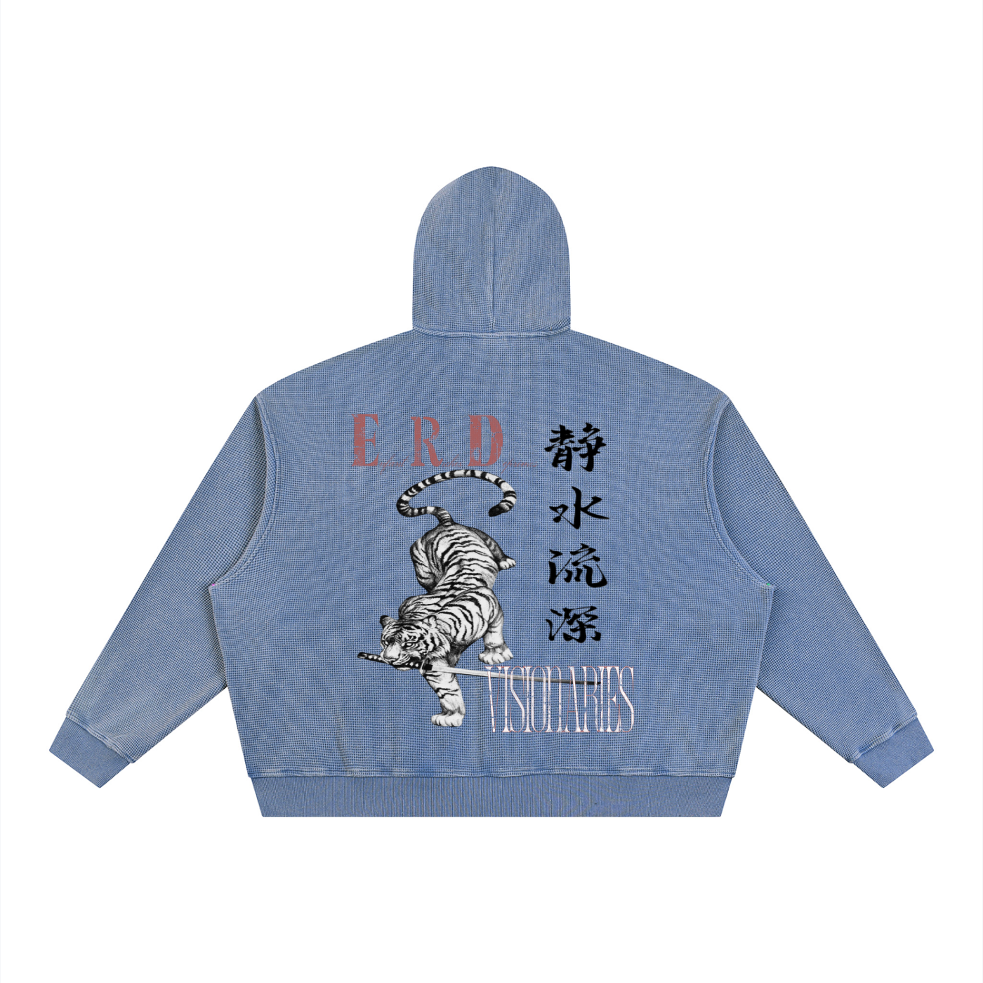 Unisex Vintage Wash Boxy Waffle Full Zip Hoodie