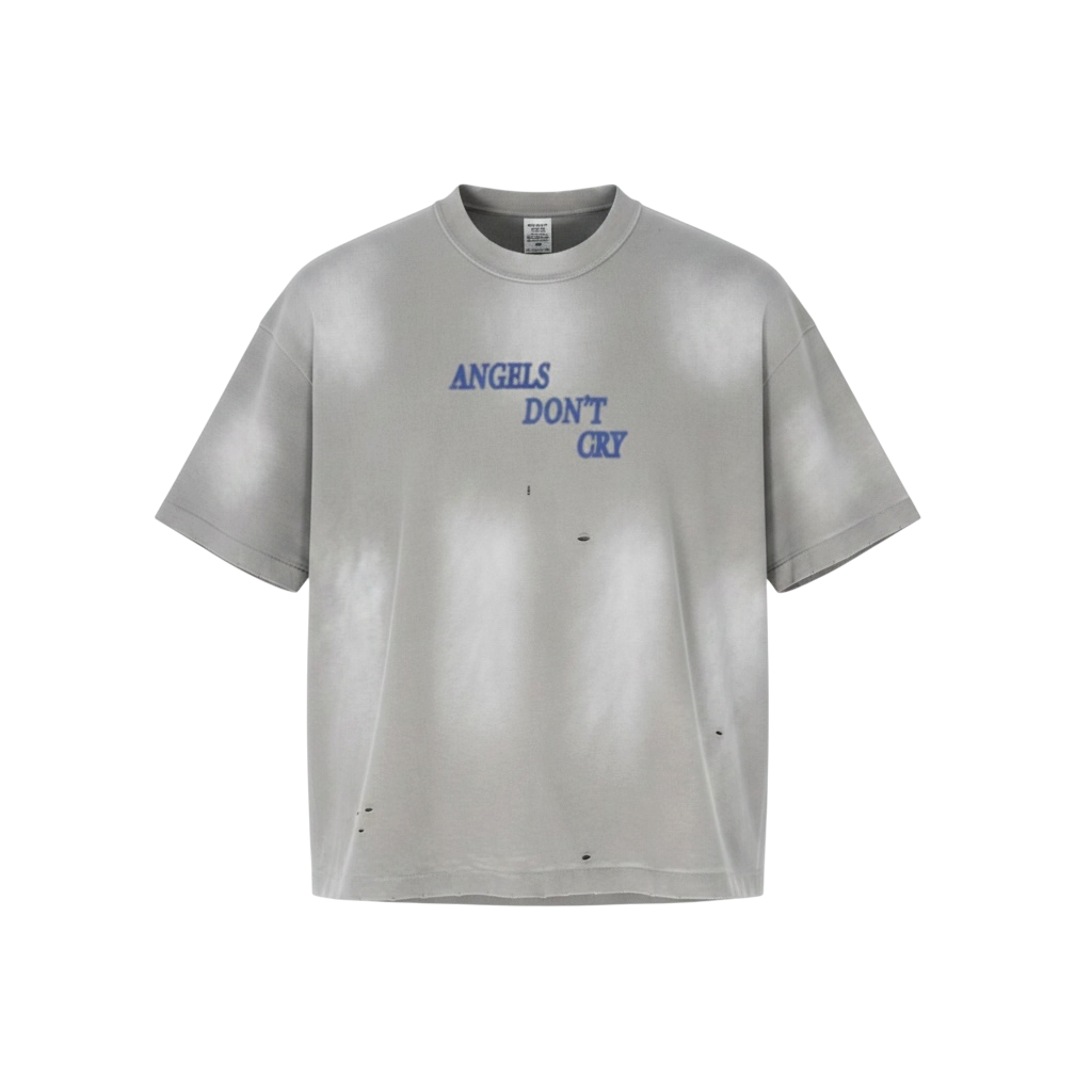 285GSM Unisex Monkey Wash PP-Sprayed  Ripped Raw-Edge T-shirt