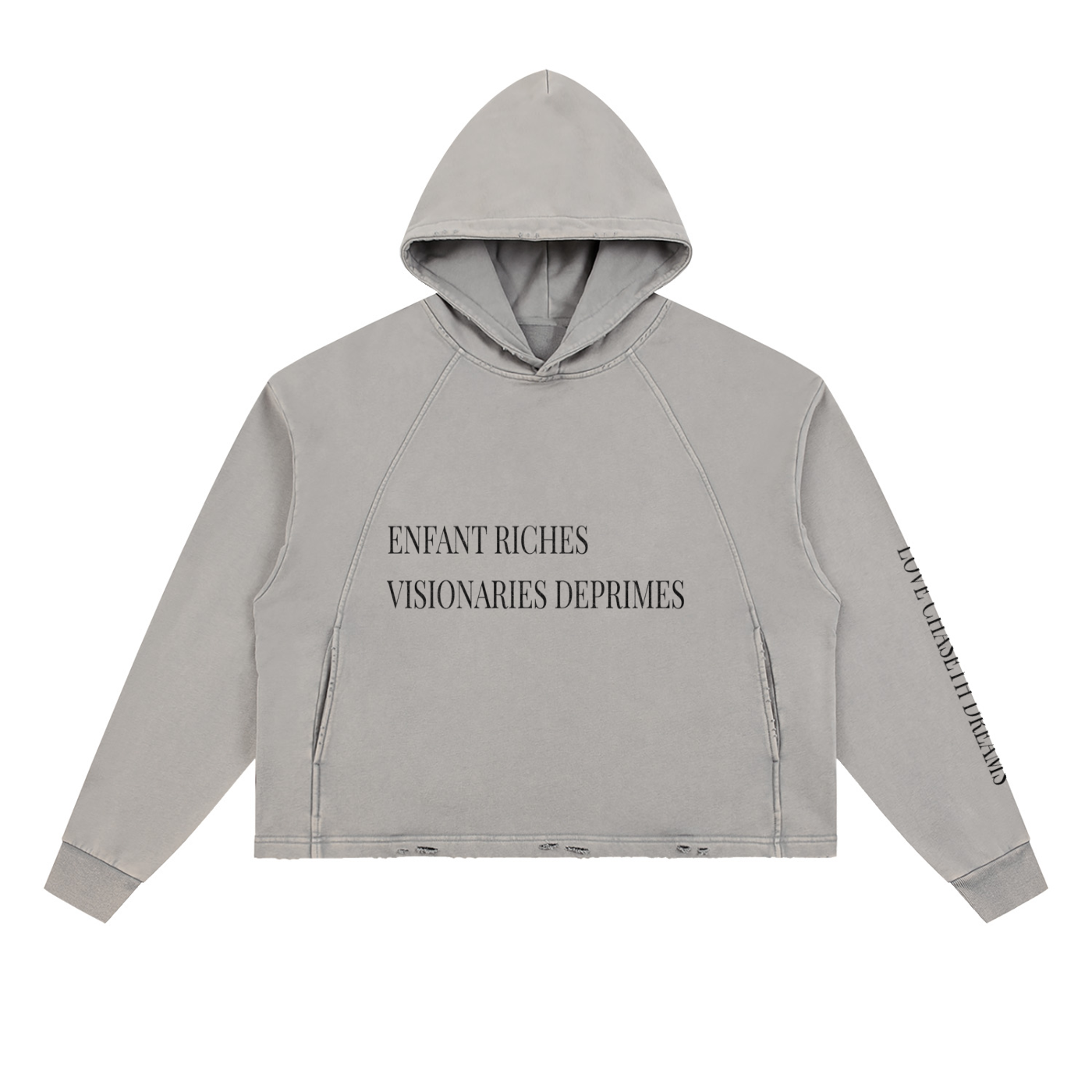 Vintage Washed Frayed-Hem Hoodie