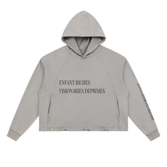 Vintage Washed Frayed-Hem Hoodie