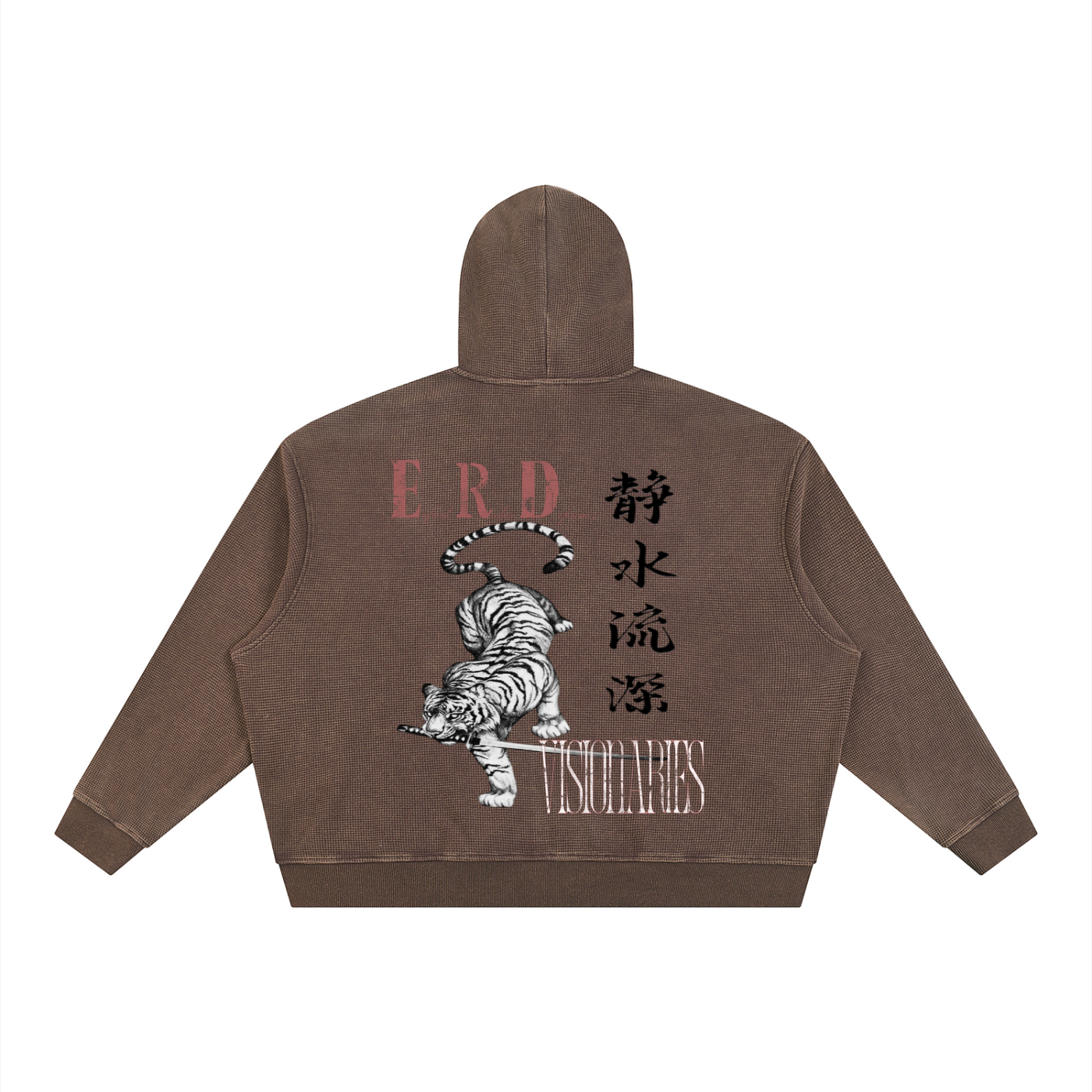 Unisex Vintage Wash Boxy Waffle Full Zip Hoodie