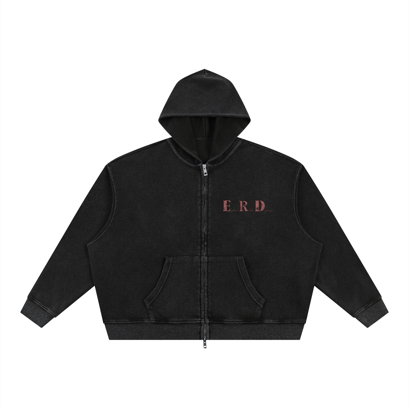 Unisex Vintage Wash Boxy Waffle Full Zip Hoodie
