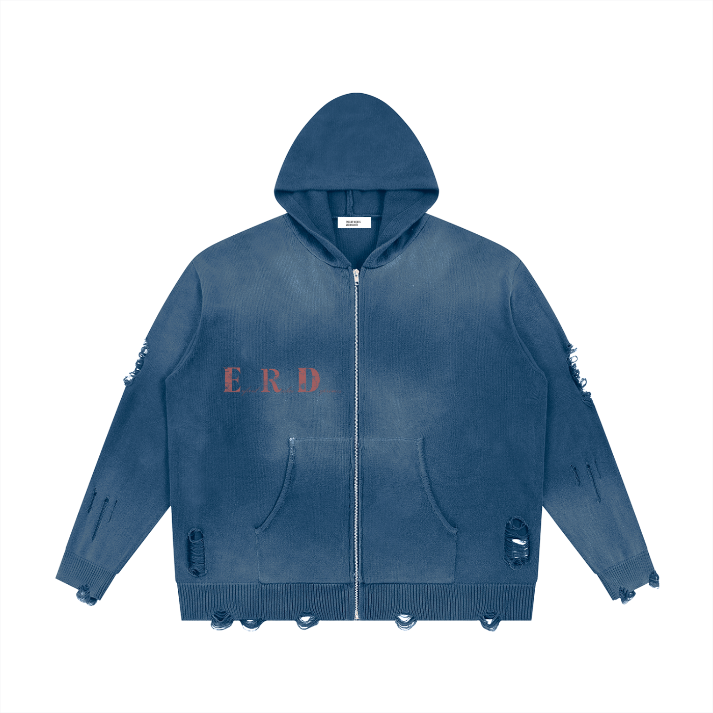 Unisex Distressed Full Zip Sweater