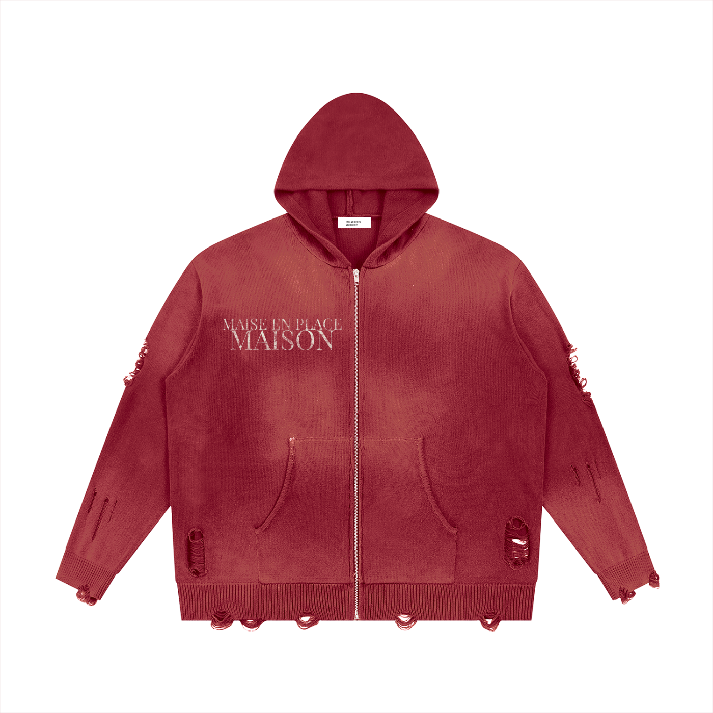 Unisex Distressed Full Zip Sweater
