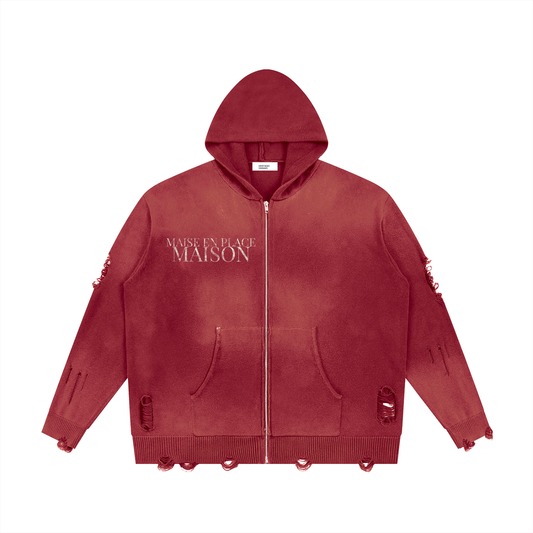 Unisex Distressed Full Zip Sweater