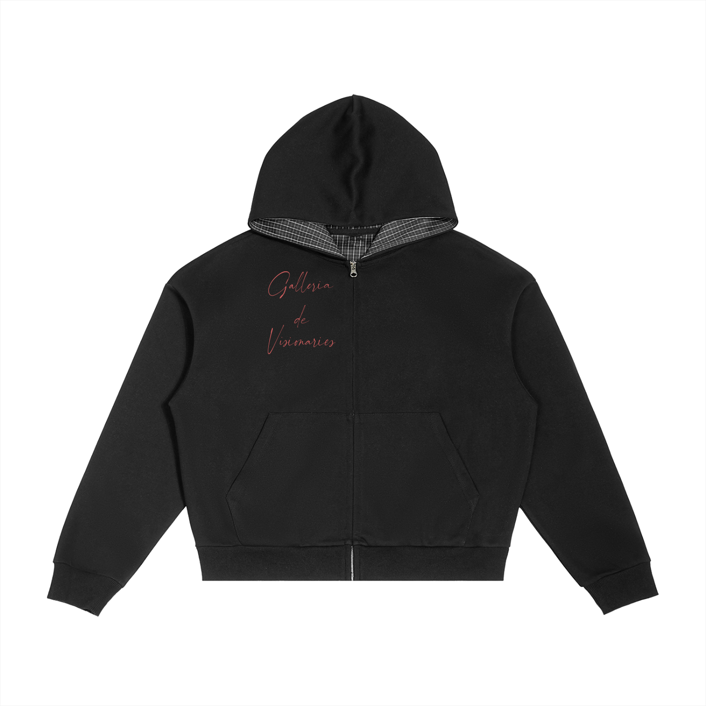 Contrast Plaid Boxy Zip Hoodie