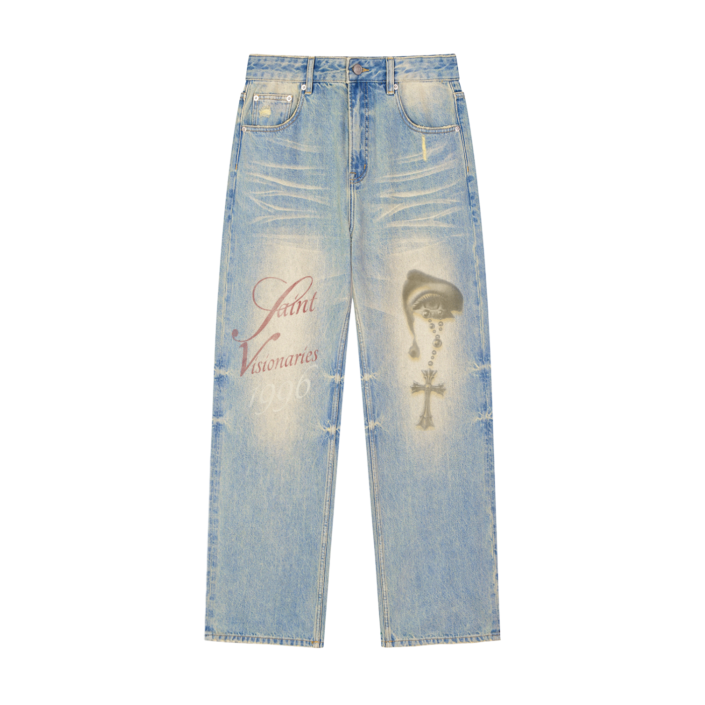 Sun Fade Raw Hem Denim Jeans