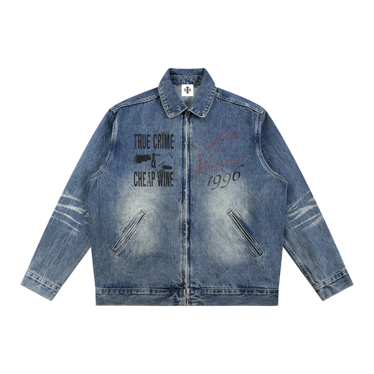 Vintage Wash Zip Up Denim Jacket