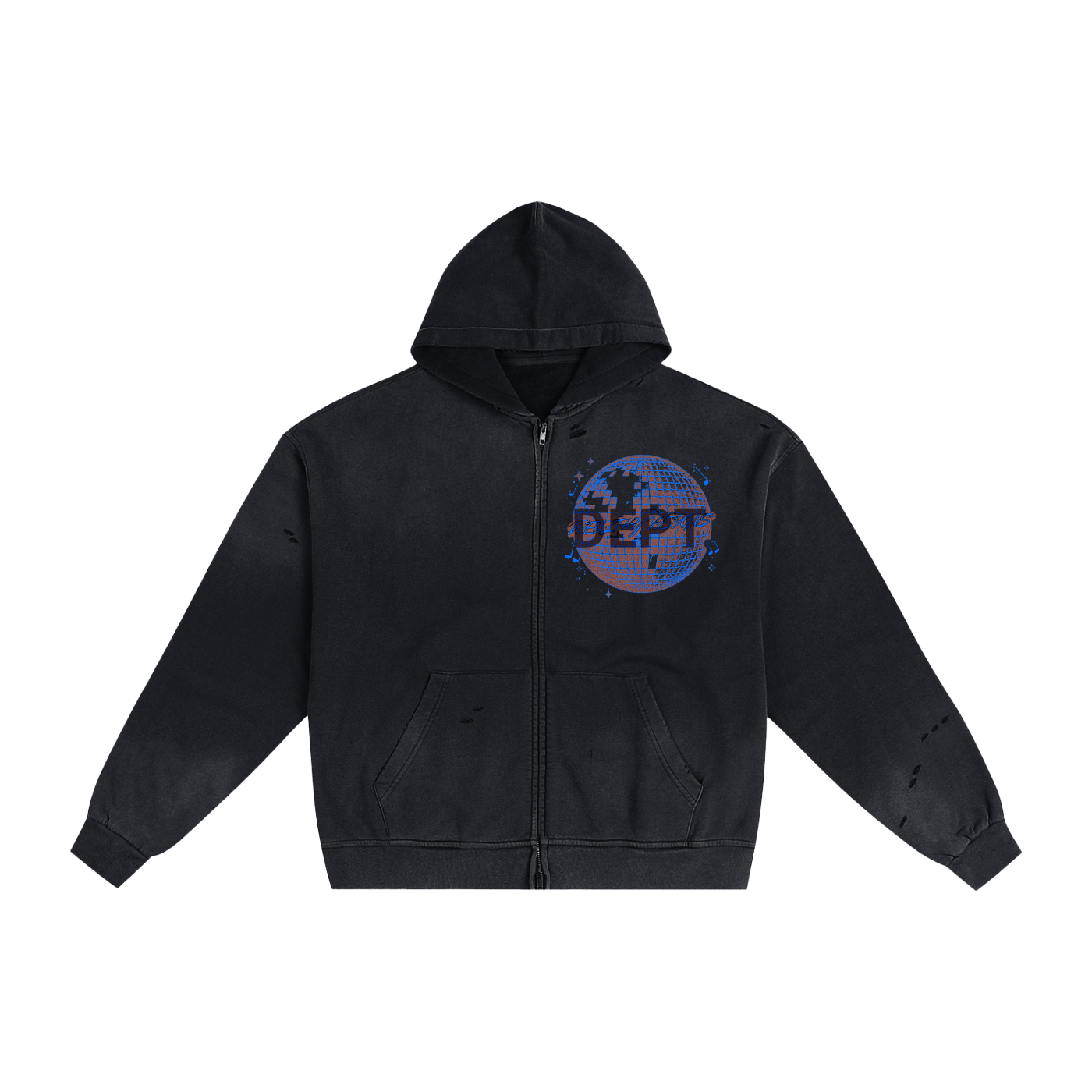 Hand-Frayed Sunfade Zip Hoodie