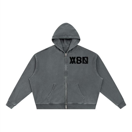 Unisex Vintage Wash Full Zip Boxy Hoodie