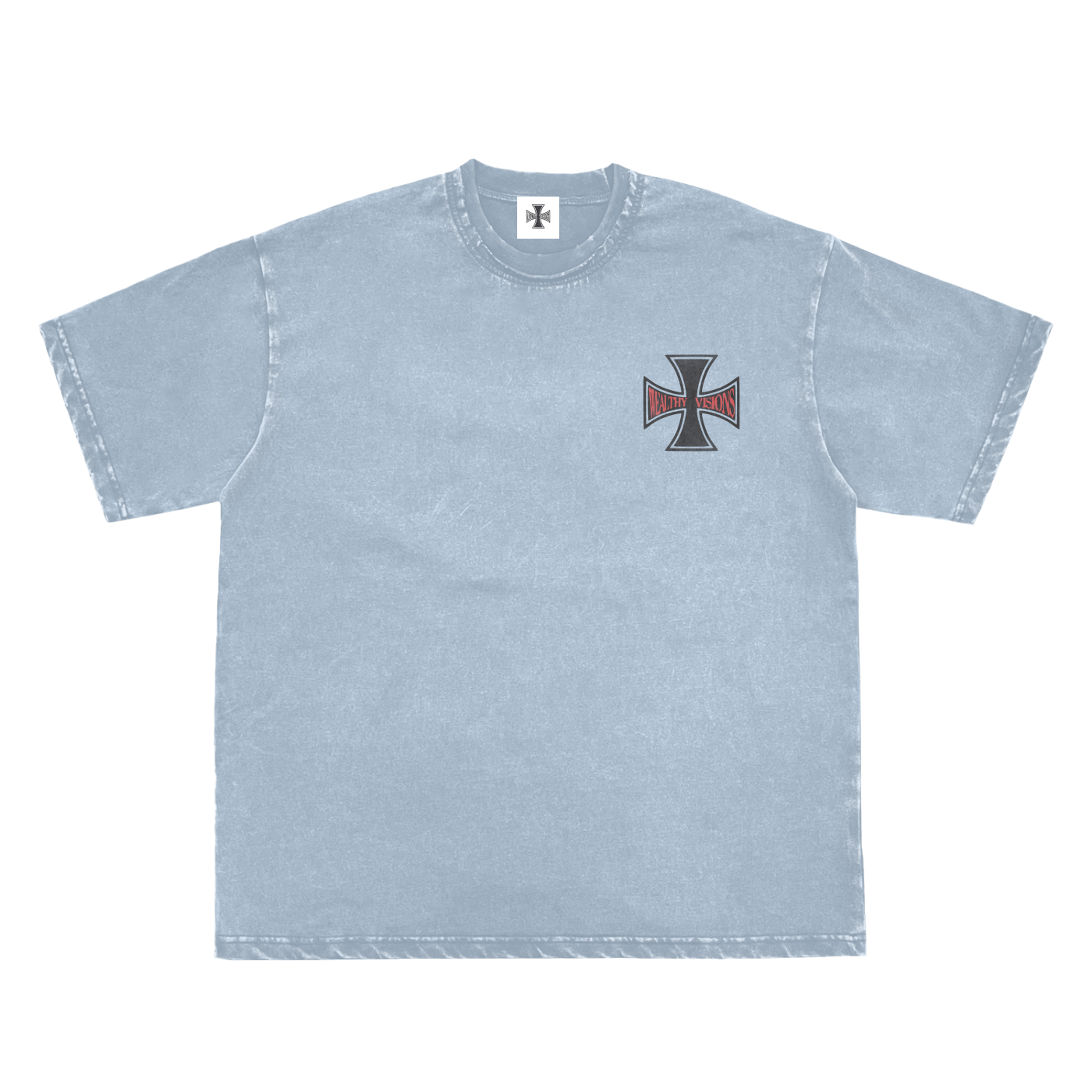 Snow Washed Raw-Edge Neckline T-Shirt