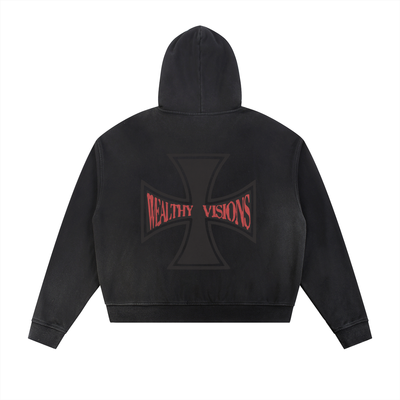 WEALTHY VISIONS Sunfaded hoodie BLACK