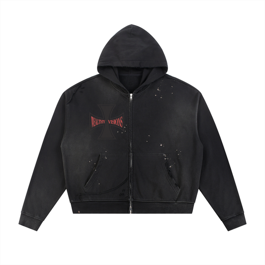 WEALTHY VISIONS Sunfaded hoodie BLACK