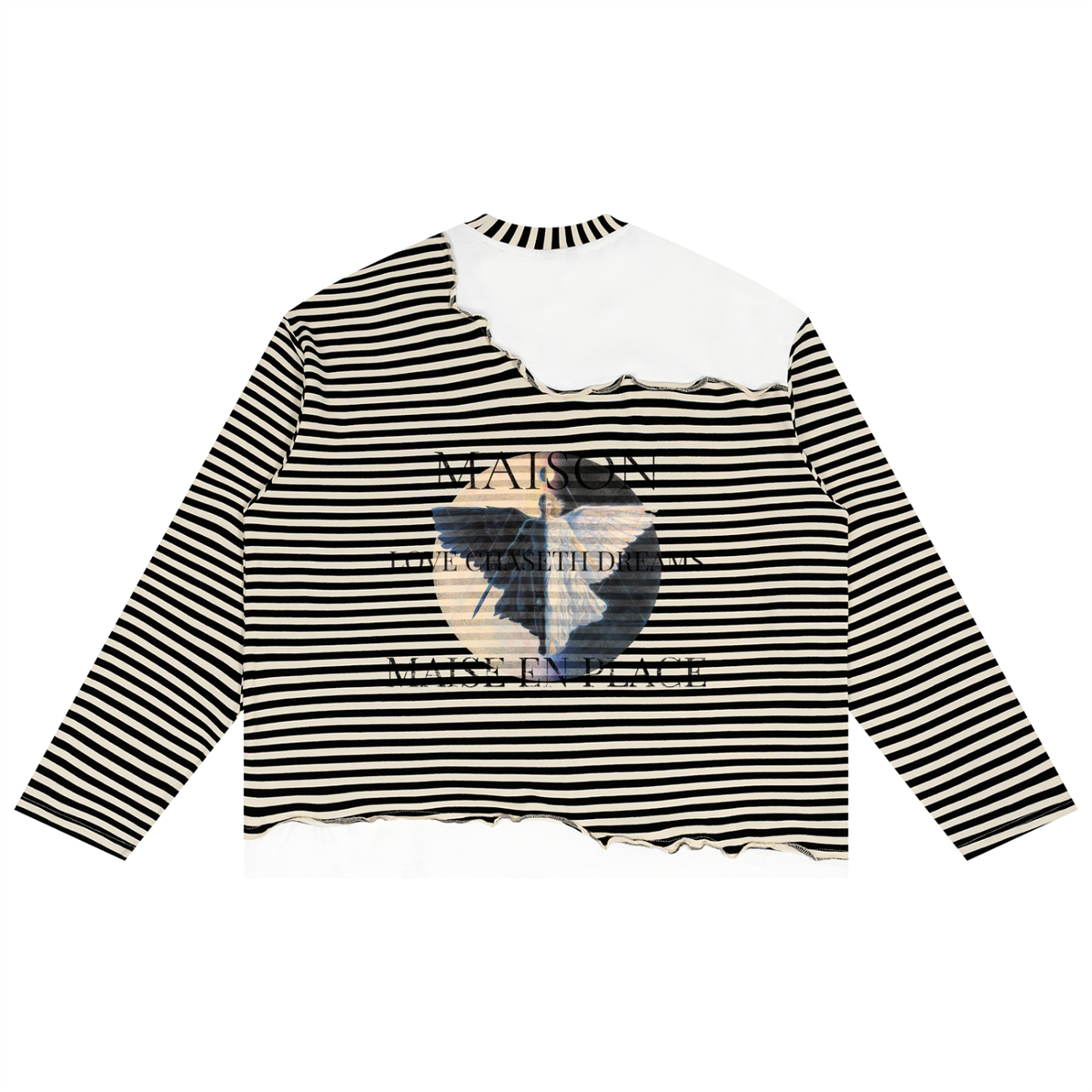 Unisex Striped Panel Boxy Long Sleeve T-Shirt