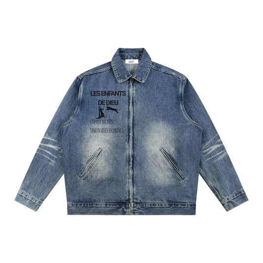 Vintage Wash Zip Up Denim Jacket