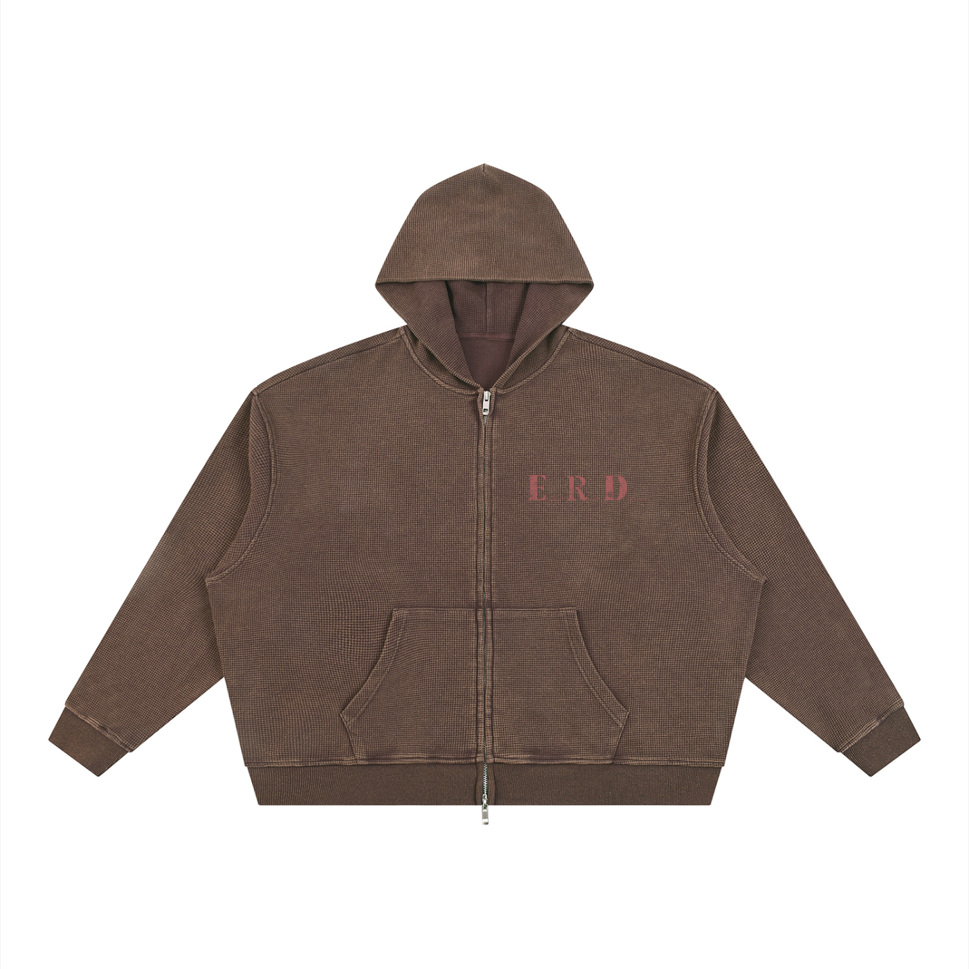 Unisex Vintage Wash Boxy Waffle Full Zip Hoodie