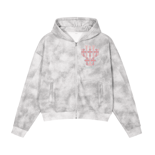 Dirty Washed Boxy Zip-up Fleece Hoodie