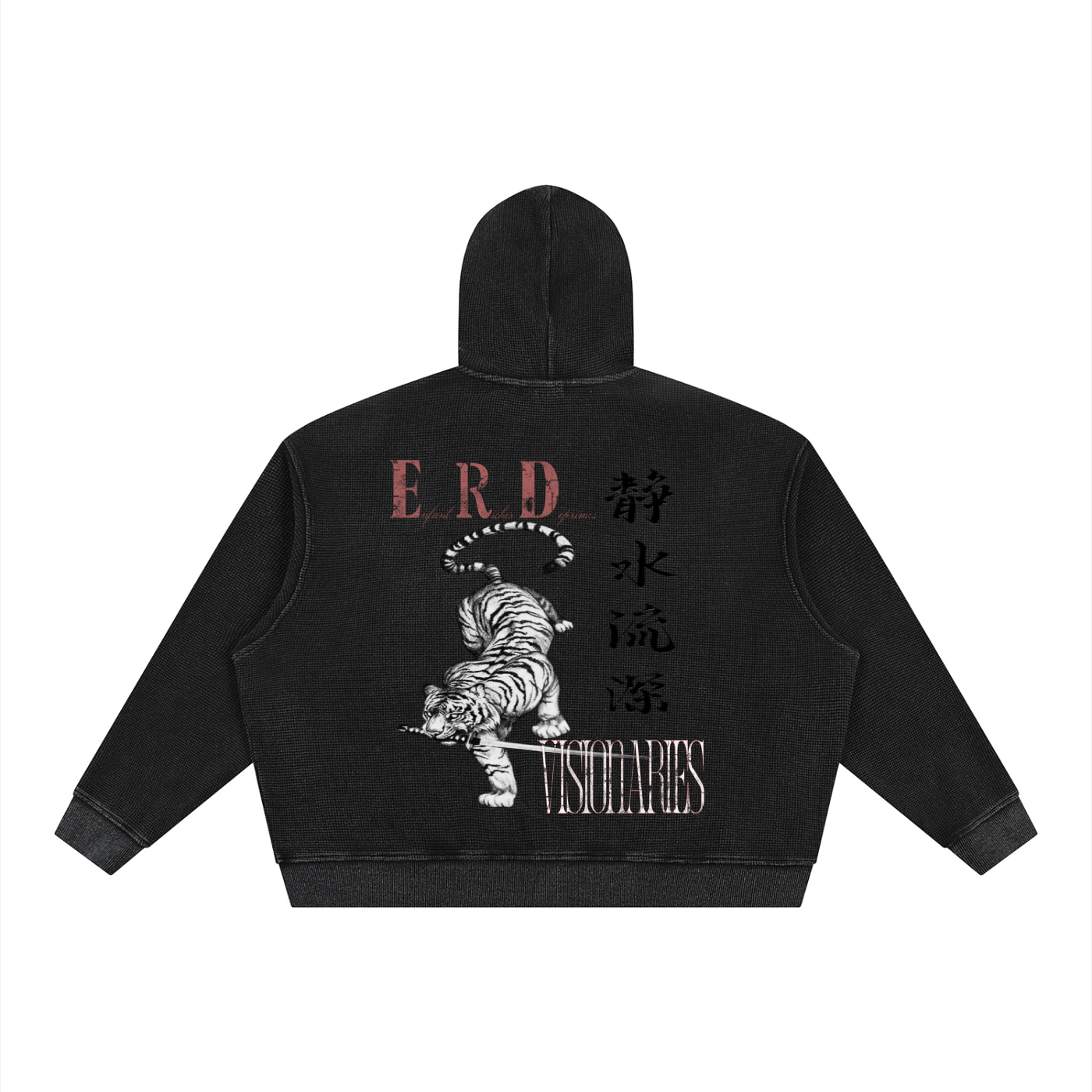 Unisex Vintage Wash Boxy Waffle Full Zip Hoodie