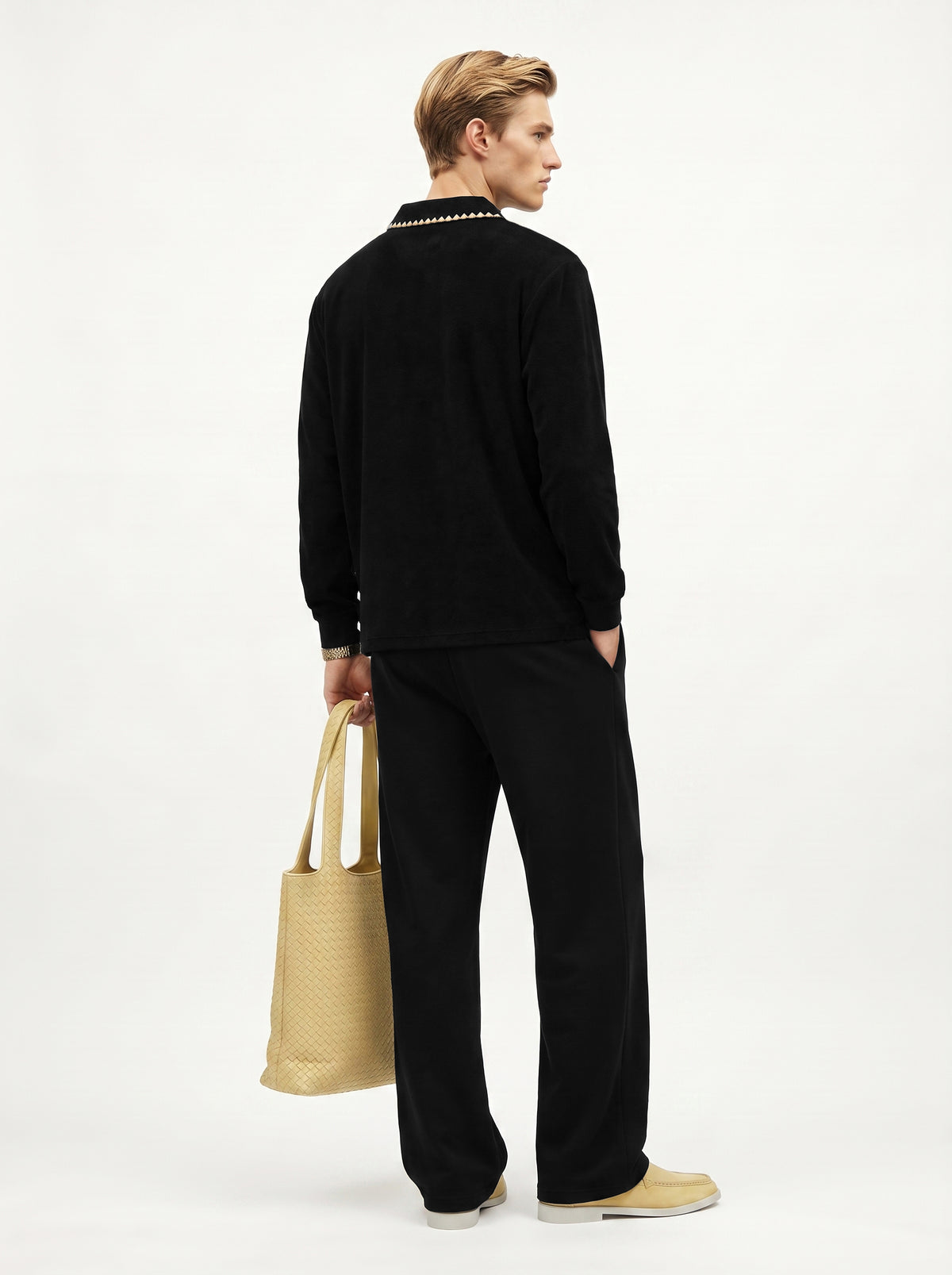 360GSM Men's Old Money Vintage Terry Polo Sweatshirt Black