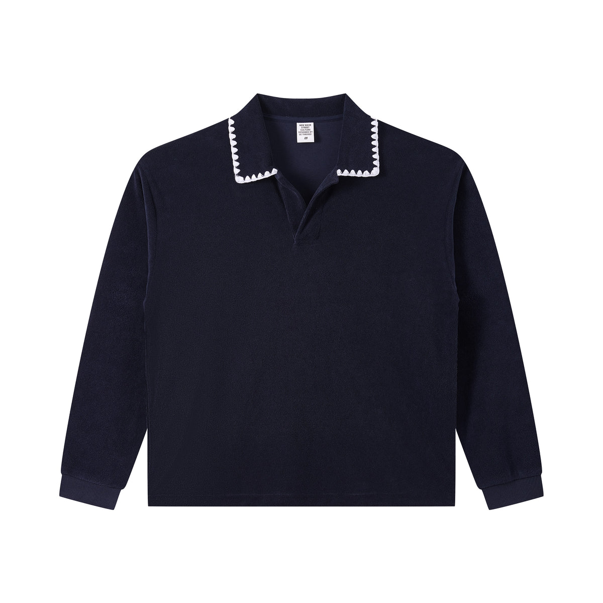 360GSM Men's Old Money Vintage Terry Polo Sweatshirt Navy Blue