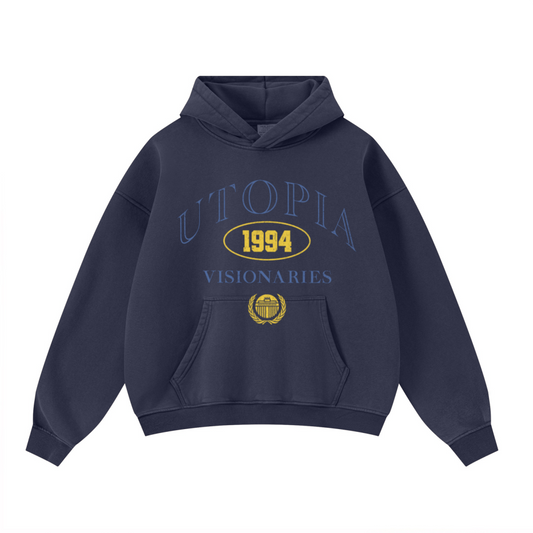 400GSM Unisex Washed Heavyweight Boxy-Fit Hoodie Vintage Royal Blue