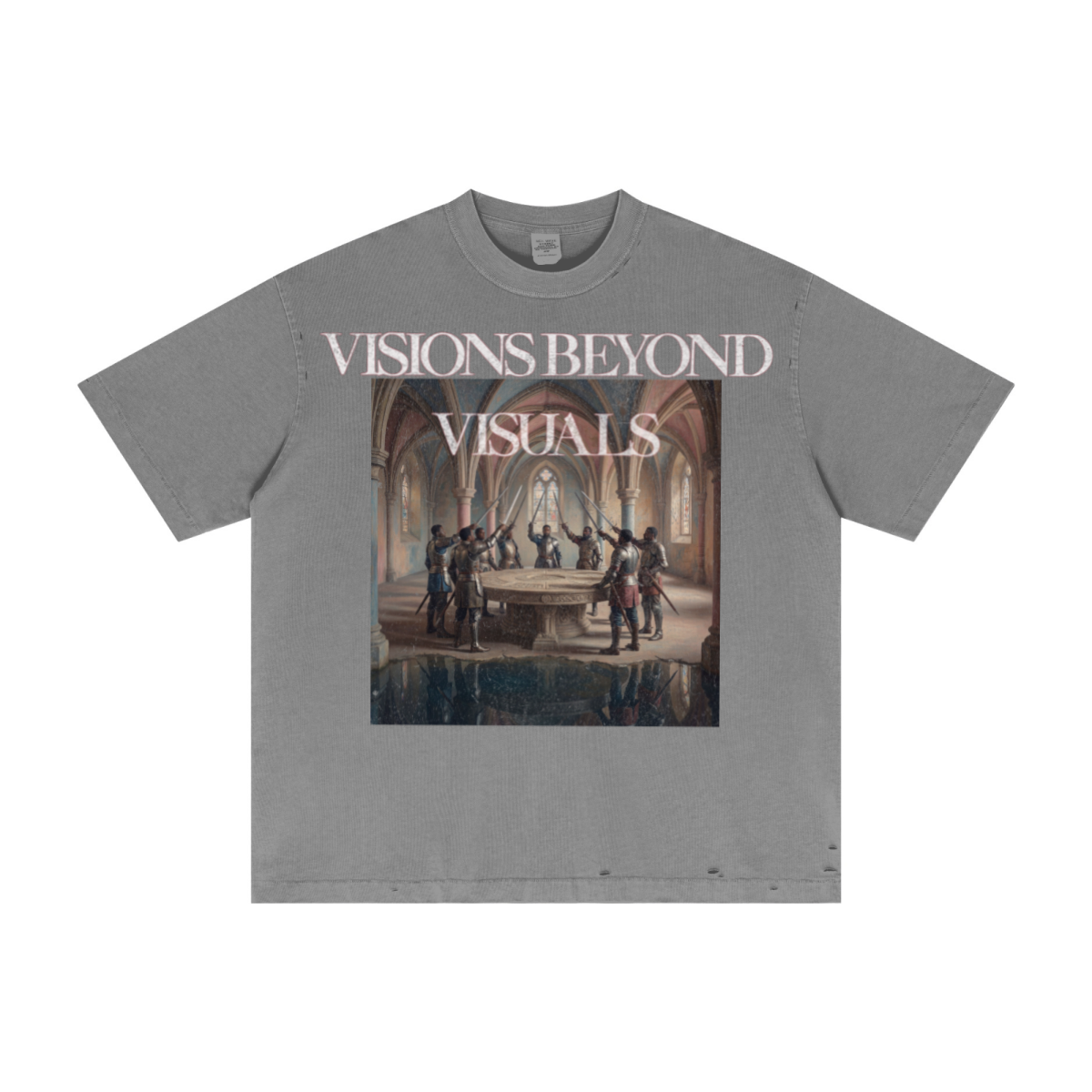 275GSM Unisex Vintage Wax-Dyed Cotton Distressed Rip T-shirt Medium Grey
