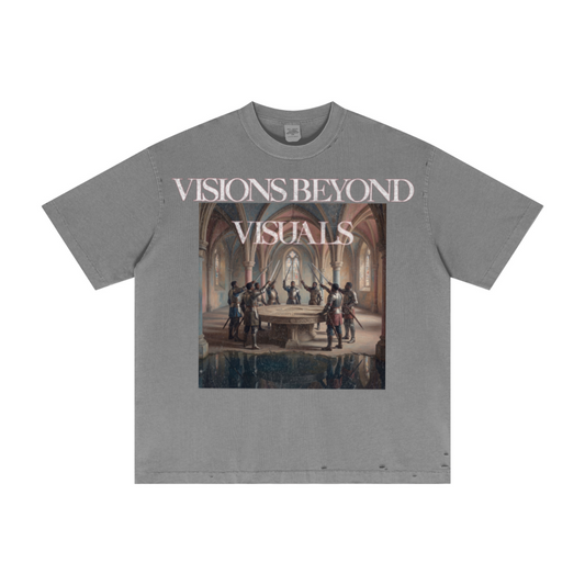 275GSM Unisex Vintage Wax-Dyed Cotton Distressed Rip T-shirt Medium Grey