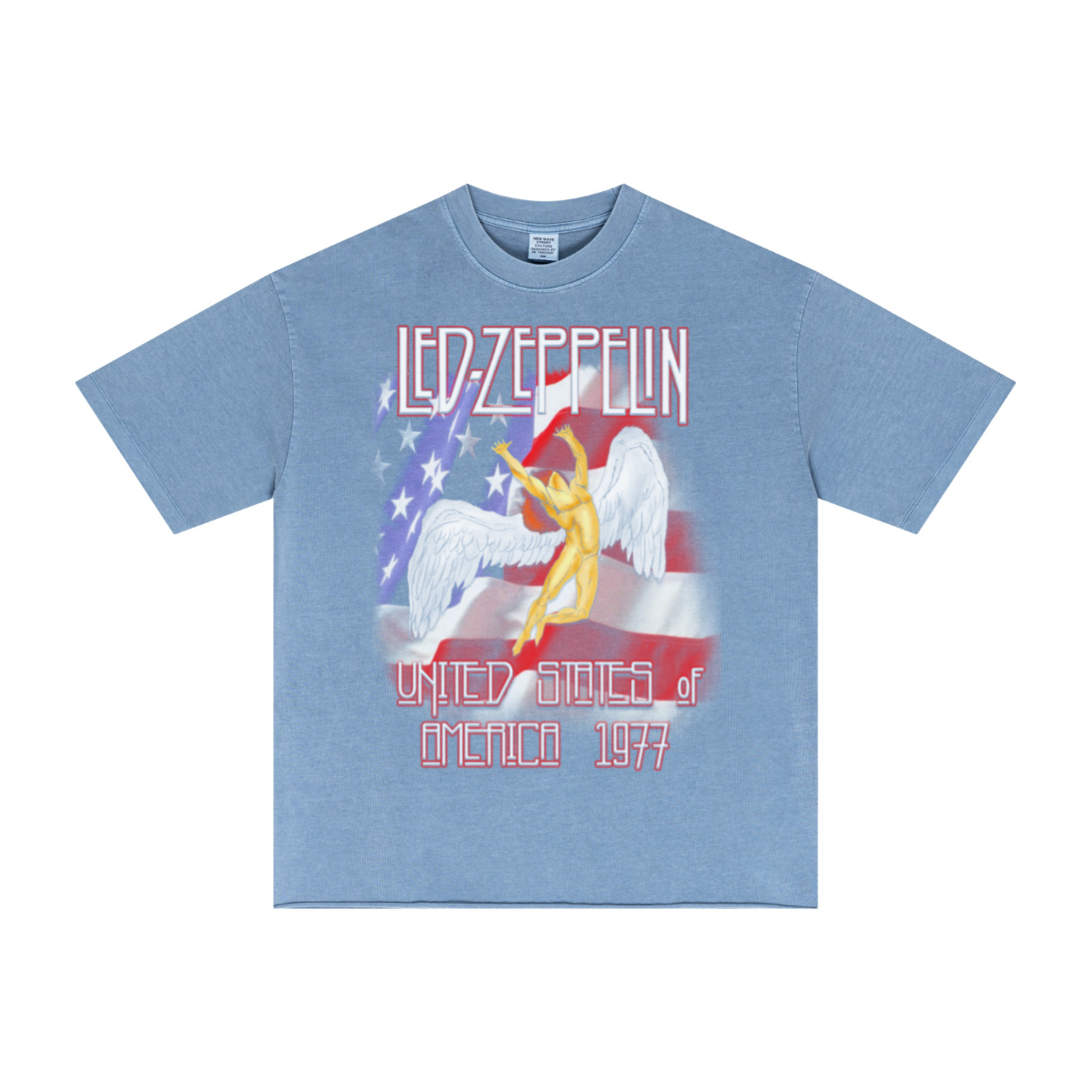 275GSM Men’s Raw-Edge Pigment-Wash T-shirt Blue