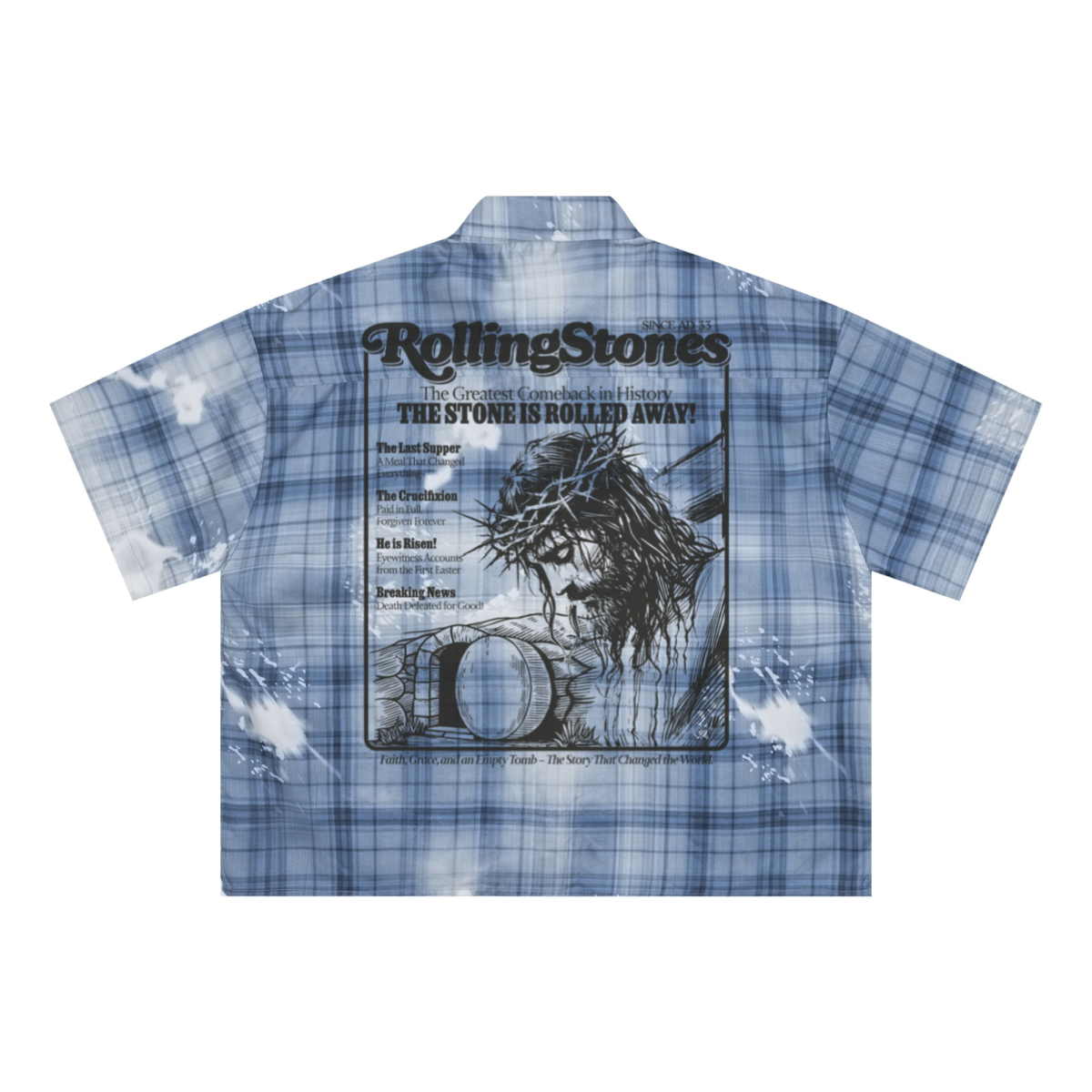200GSM Tencel Twill Plaid Print Boxy Workwear Shirt Blue