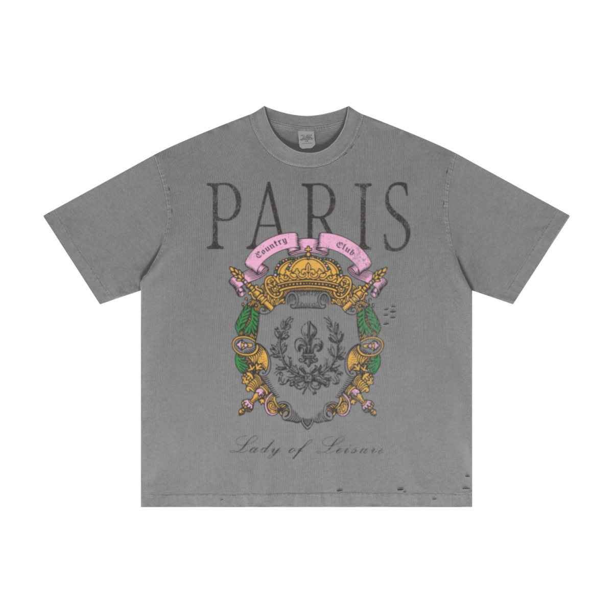275GSM Unisex Vintage Wax-Dyed Cotton Distressed Rip T-shirt Medium Grey
