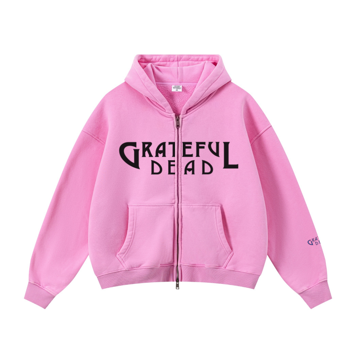 400GSM Unisex Vintage-Wash Boxy-Fit Zip-Up Hoodie Vintage Peach Pink