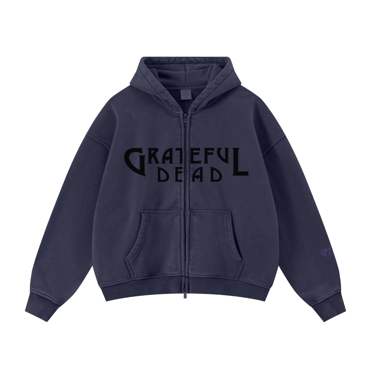 400GSM Unisex Vintage-Wash Boxy-Fit Zip-Up Hoodie Vintage Royal Blue