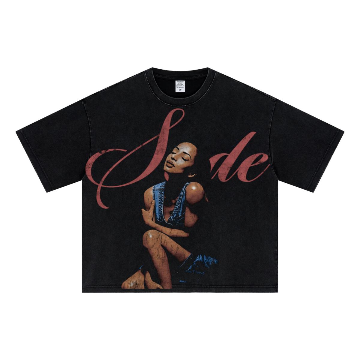285GSM Unisex Boxy-Fit Distressed Fried-Color Snow-Wash Loose T-shirt Vintage Black