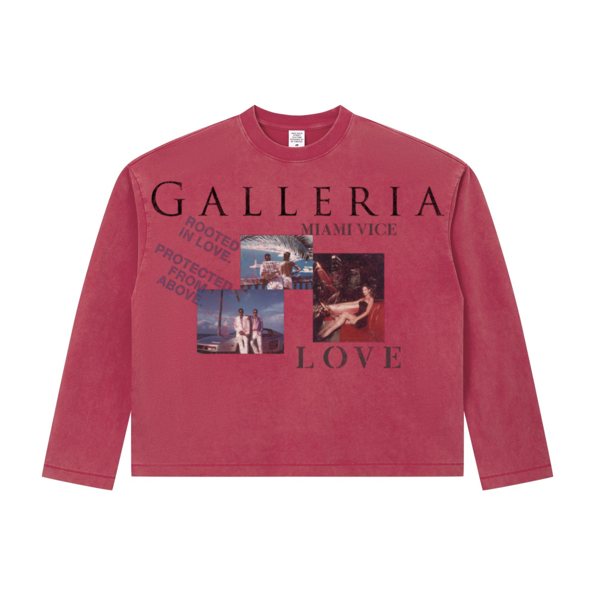 275GSM Men's Vintage Snow-Wash Boxy Long-Sleeve T-Shirt Red